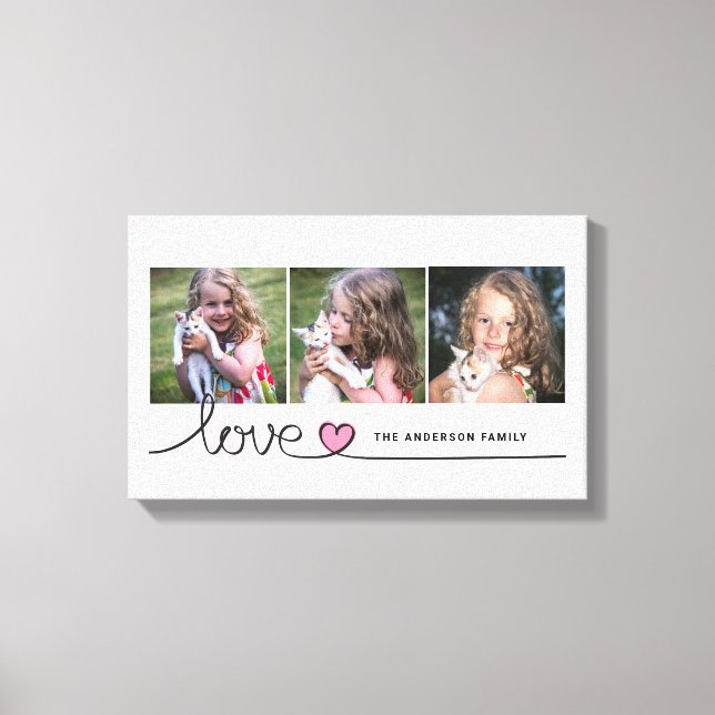 Love in Pink Heart Script Custom Photo Collage Canvas Print (Front)