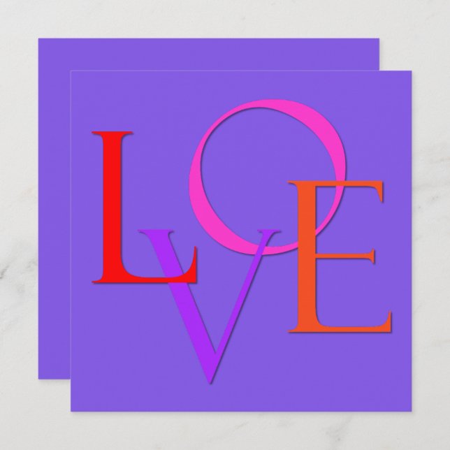 "LOVE" in Pink, Red, Purple and Orange Valentine's Holiday Card (Front/Back)