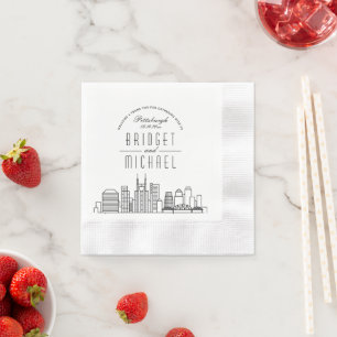 Love in Pittsburgh   Modern Deco City Skyline Napkin