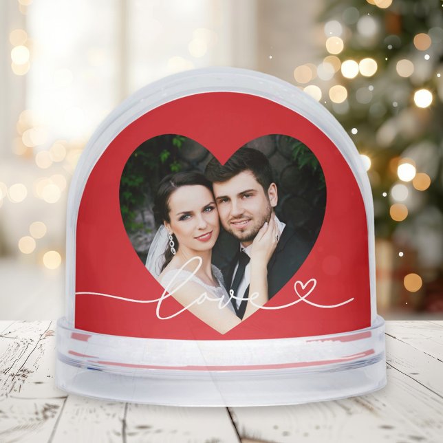 Love in Script Red Custom Heart Shaped Photo Snowglobe (Creator Uploaded)