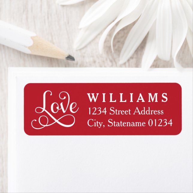 Love in Script Red Wedding Return Address (Insitu)