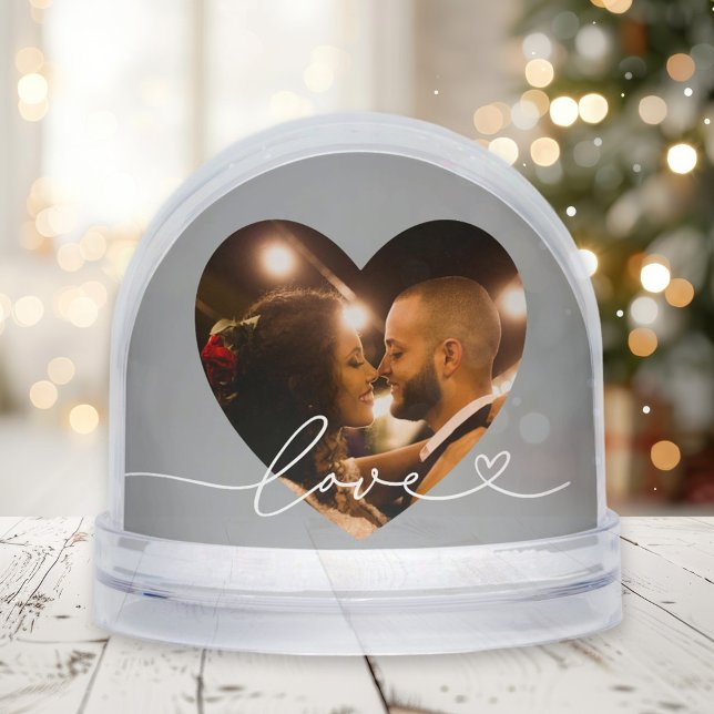 Love in Script Silver Custom Heart Shaped Photo Snowglobe (Creator Uploaded)