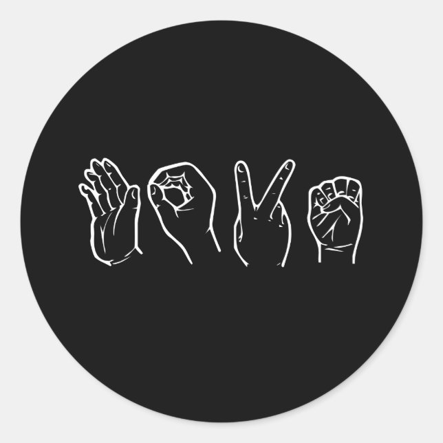 LOVE IN SIGN LANGUAGE CLASSIC ROUND STICKER (Front)