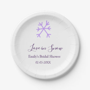 Love in Snow bridal shower purple snowflakes paste Paper Plate