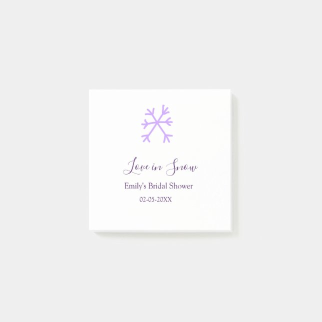 Love in Snow bridal shower purple snowflakes paste Post-it Notes (Front)