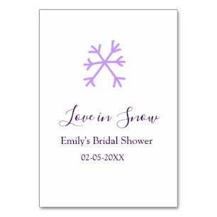 Love in Snow bridal shower purple snowflakes paste Table Number