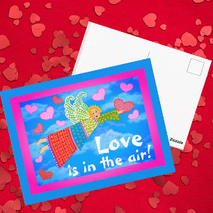 Love in the Air Angel with Hearts Postcard