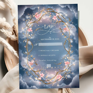 Love in the Air Sparkly Floral Wedding RSVP Card