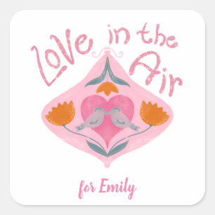 Love in the air valentine birds and flowers square sticker