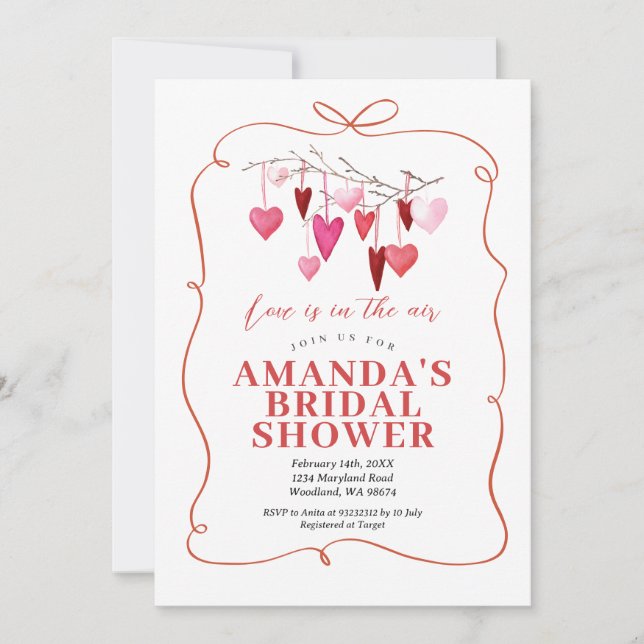 Love In The Air Valentine Bridal Shower Whimsical Invitation (Front)