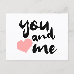 Love in Two Words You and Me. Valentines Day Holiday Postcard