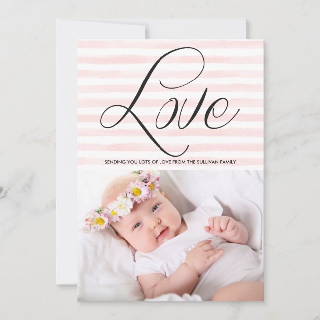 Love in Watercolor Stripes Valentine's Day Card (Front)