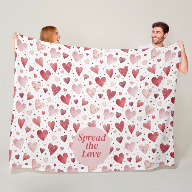 Love in Watercolor - Whimsical Heart Pattern Fleece Blanket (In Situ)