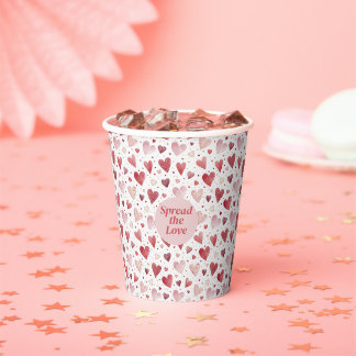 Love in Watercolor - Whimsical Heart Pattern Paper Cups