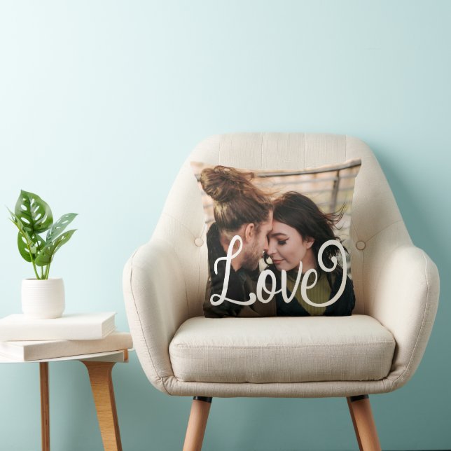 Love In White Script Personalised Couple's Photo Cushion (Chair)