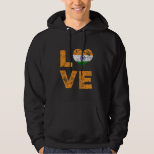 Love India Vintage Heart Indian Flag Hoodie