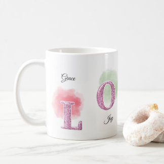 LOVE Initial Custom Name Watercolor Design Coffee Mug