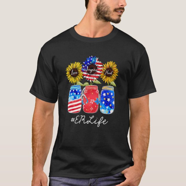Love Inspire Heal Er Life Nurse Sunflower Jars 4th T-Shirt (Front)