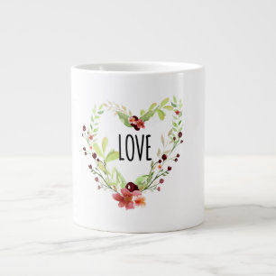 *~* LOVE INTENTION EMOTO Floral HEART wreath Large Coffee Mug