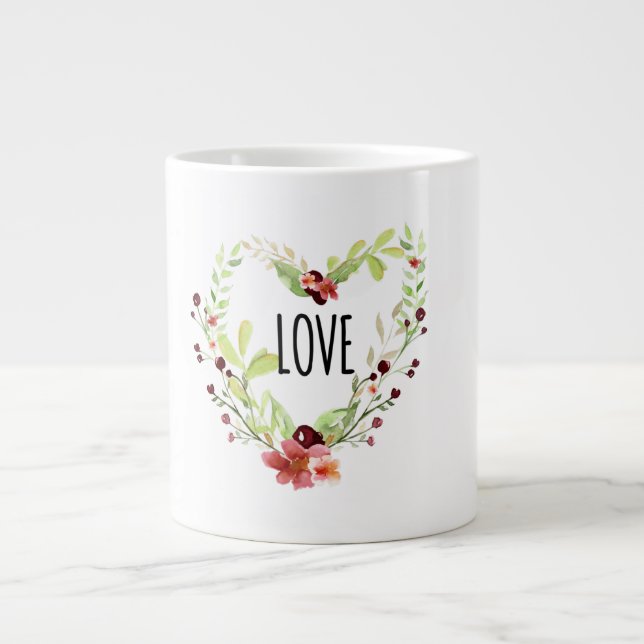 *~* LOVE INTENTION EMOTO Floral HEART wreath Large Coffee Mug (Front)