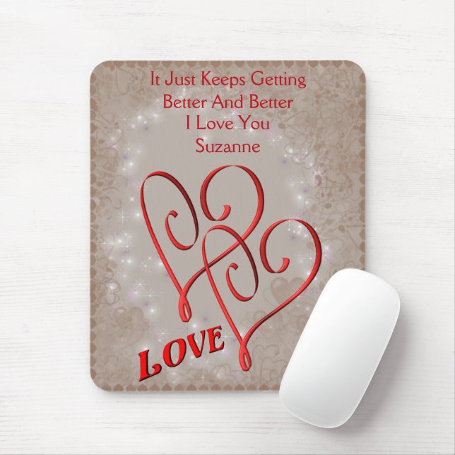 Love Intertwined Red Hearts Personalised Mouse Mat (With Mouse)