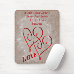 Love Intertwined Red Hearts Personalized Mouse Mat