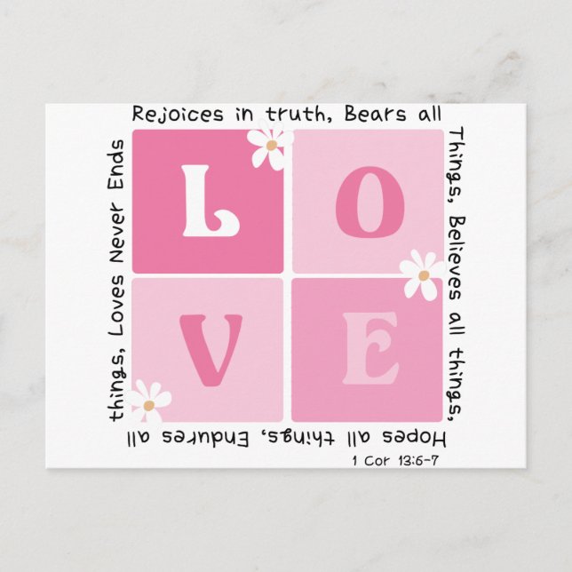 Love Is... 1 Cor 13:6-7 Postcard (Front)