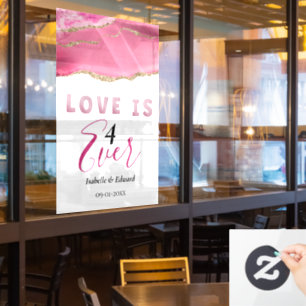 "Love is 4 Ever" Elegant Gold & Pink Agate Stone Window Cling