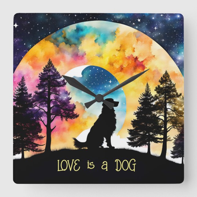 Love is a Dog waiting for you *Personalise* Square Wall Clock (Front)