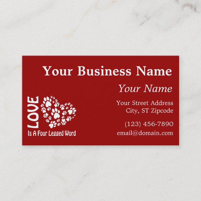 Love Is A Four Legged Word Business Card (Front)