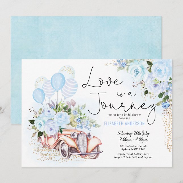 Love is a Journey Travel Adventure Bridal Shower Invitation (Front/Back)