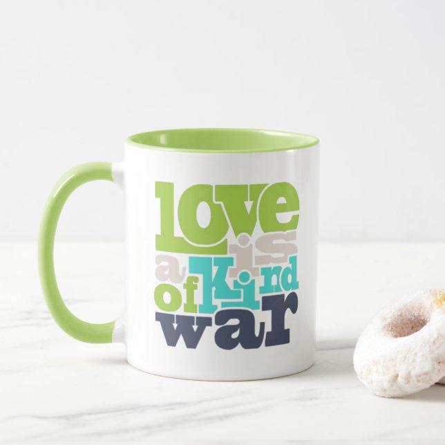 Love Is A Kind Of War - Retro Quote Green Mug (With Donut)