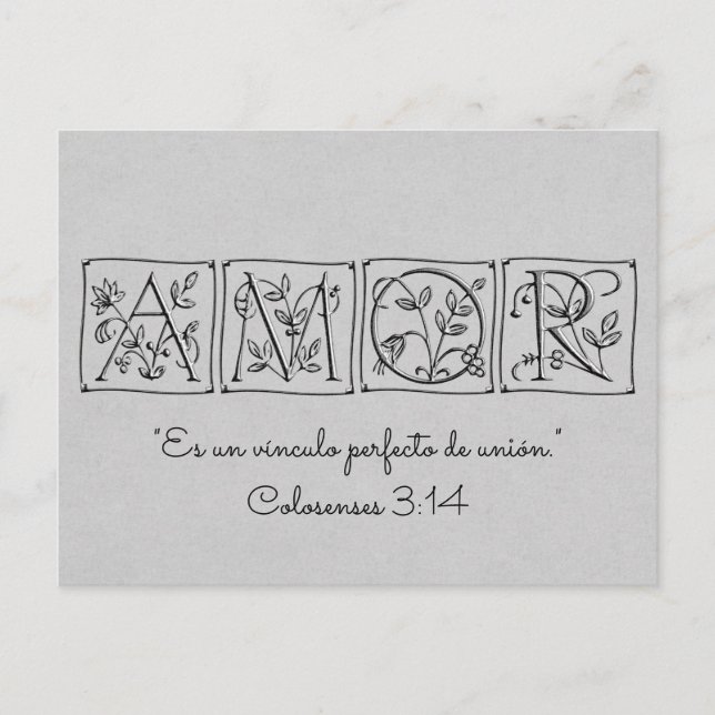 Love is a Perfect Bond of Union~Scripture~Spanish Postcard (Front)