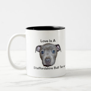 Love Is A Staffy Logo And Puppy Two-Tone Coffee Mug