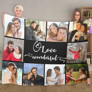 Love is a Wonderful Thing 10 Photo Collage Black Fleece Blanket
