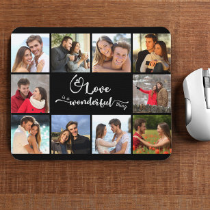 Love is a Wonderful Thing 10 Photo Collage Black Mouse Mat