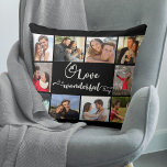 Love is a Wonderful Thing Black Grey 10 Photo Cushion<br><div class="desc">Romantic Quote and Custom Photo Pillow. The main wording is hand lettered and reads "Love is a Wonderful Thing" in playful calligraphy with love hearts. The photo template is set up for you to add your pictures, working clockwise from the top left, to form a simple grid style photo collage...</div>
