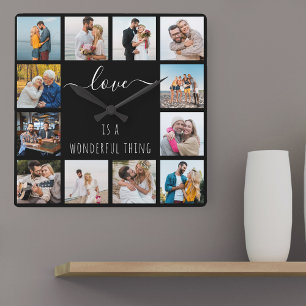Love is a Wonderful Thing Quote 12 Photo Black Square Wall Clock