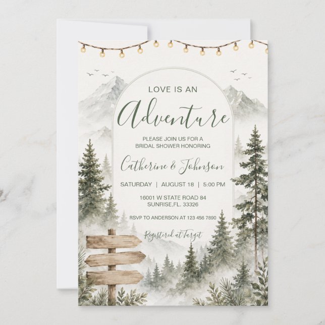 Love is Adventure Forest Mountains Bridal Shower  Invitation (Front)