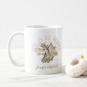 Love is All Around Giraffes with Names Coffee Mug