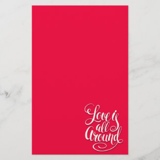 Love Is All Around Script Lettering Pink Stationery