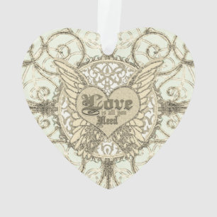 Love is All You Need Angel Wings and Heart Ornament