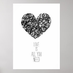  Love Is All You Need Black Valentine's day Heart Poster