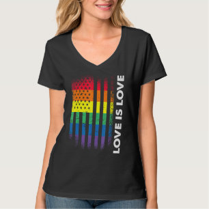 Love Is American Flag Rainbow Gay Lgbtq Lgbt Pride T-Shirt