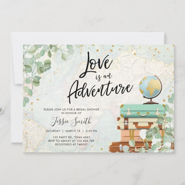 Love is an Adventure Eucalyptus Bridal Shower Invitation (Front)