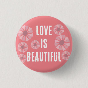 Love Is Beautiful Pink Daisies Floral Pattern 3 Cm Round Badge