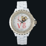Love is Being with You Photo Heart Frame Watch<br><div class="desc">Celebrate your love with this modern vintage, love-themed, monogram photo frame design. Heart-shaped frame is surrounded by elegant white and red fonts with a trendy shabby chic look. Create your own keepsake personalised gift by replacing the sample photo and text with your own. Makes a wonderful present for Anniversary, Engagement,...</div>