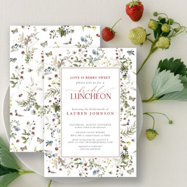 Love Is Berry Sweet Elegant Floral Bridal Luncheon Invitation (Bridal Luncheon Invitation!)