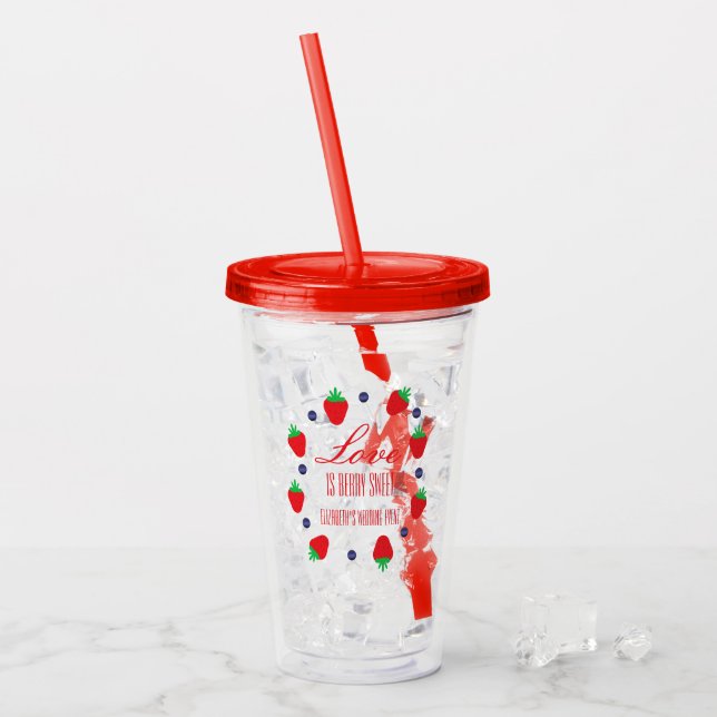 Love Is Berry Sweet Fruit Bridal Shower Acrylic Tumbler (Front Ice)