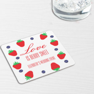 Love Is Berry Sweet Fruit Bridal Shower Square Paper Coaster